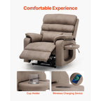 Fauteuil inclinable électrique en velours, double moteur, chauffage, massage et chargeur sans fil