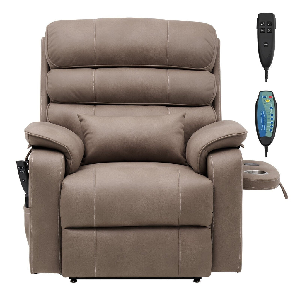 Fauteuil inclinable électrique en velours, double moteur, chauffage, massage et chargeur sans fil
