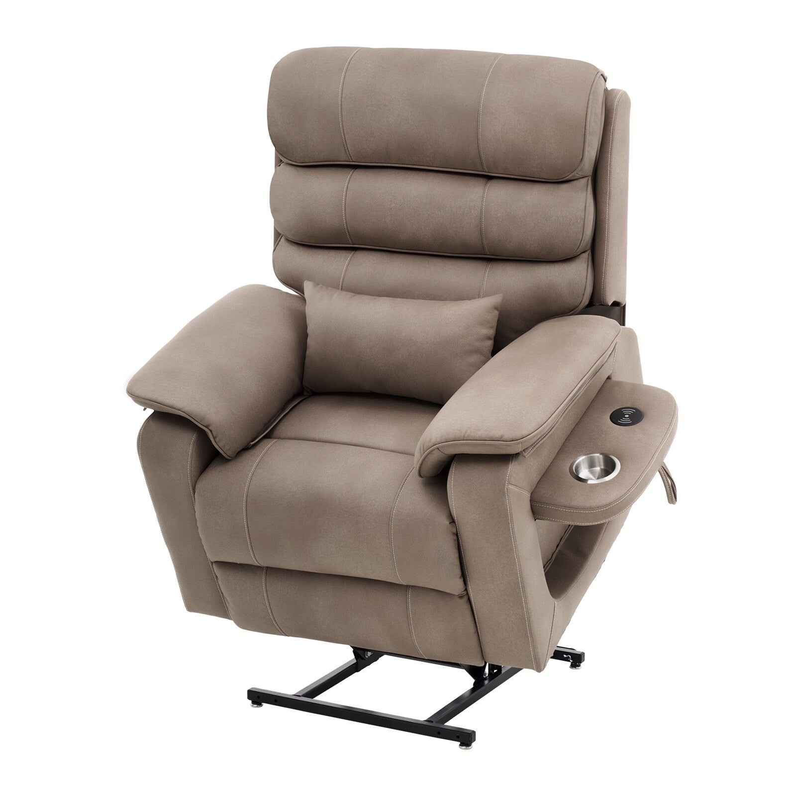 Fauteuil inclinable électrique en velours, double moteur, chauffage, massage et chargeur sans fil