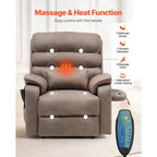 Fauteuil inclinable électrique en velours, double moteur, chauffage, massage et chargeur sans fil