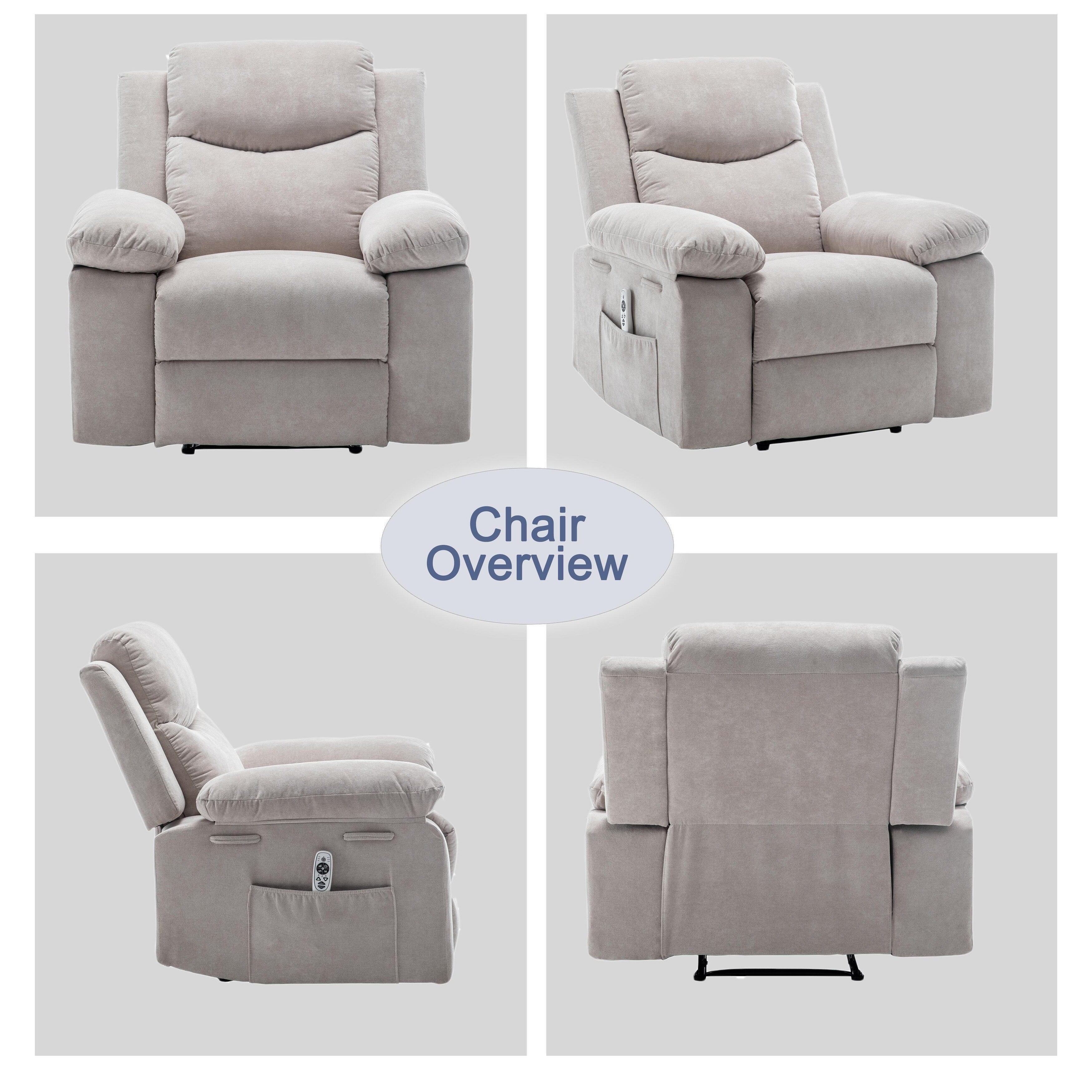 Fauteuil inclinable électrique en velours avec système de massage et de chauffage