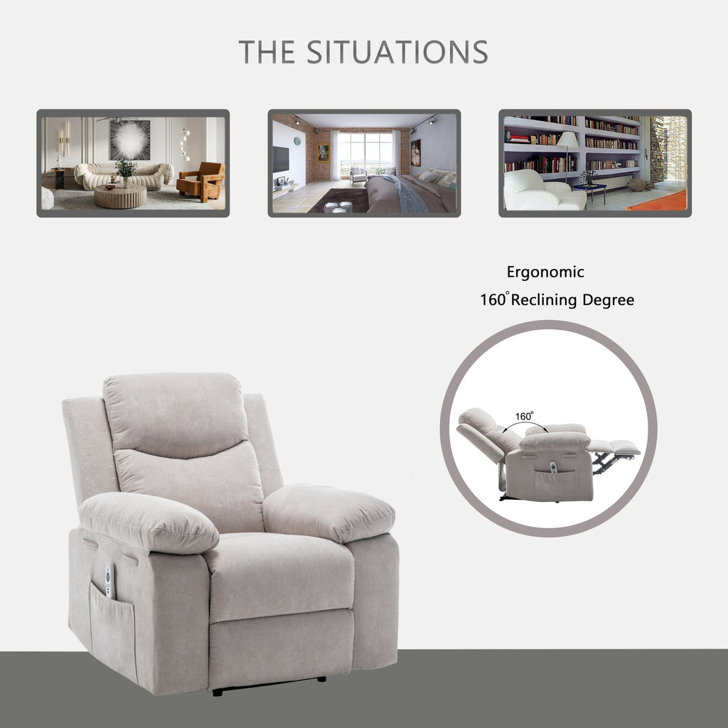 Fauteuil inclinable électrique en velours avec système de massage et de chauffage