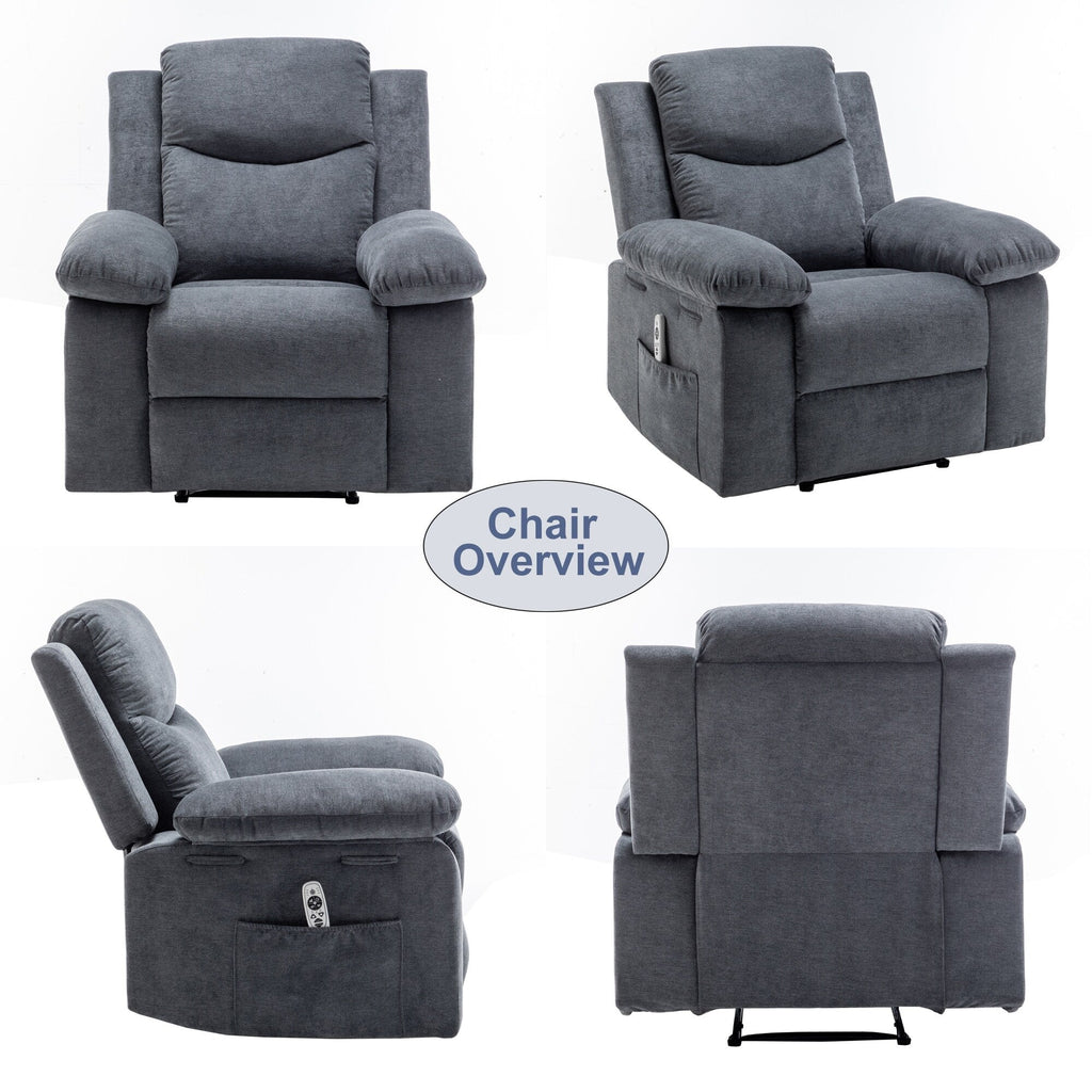Fauteuil inclinable électrique en velours avec système de massage et de chauffage