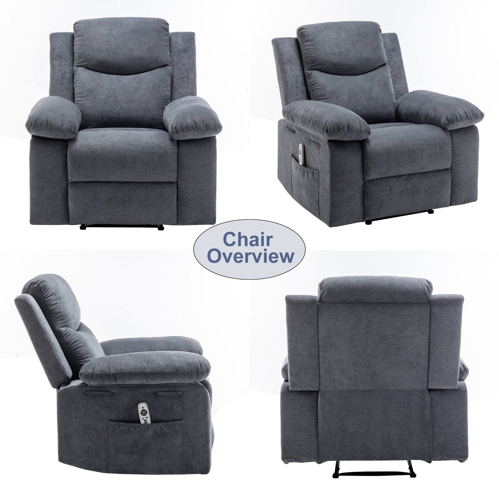 Fauteuil inclinable électrique en velours avec système de massage et de chauffage