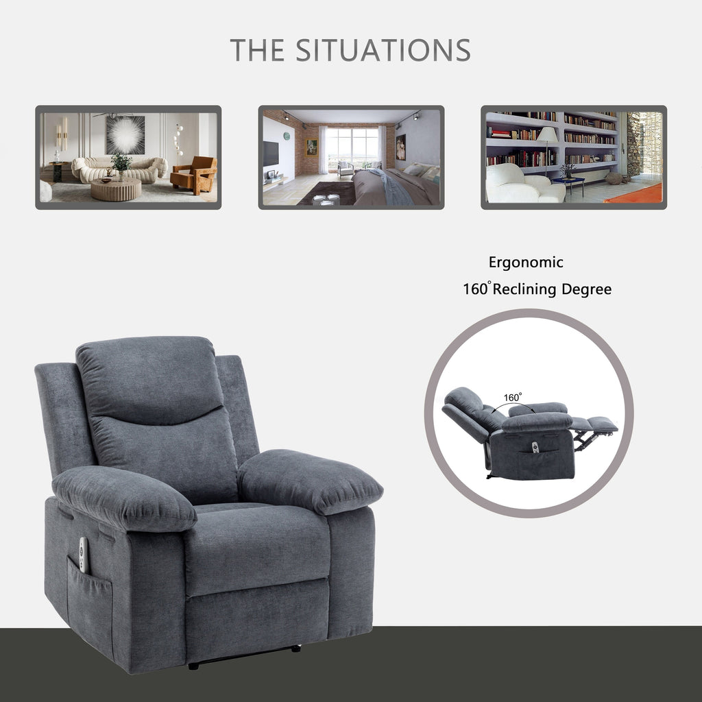 Fauteuil inclinable électrique en velours avec système de massage et de chauffage