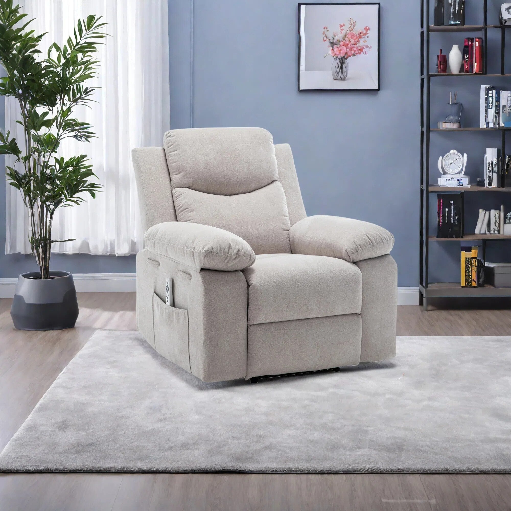 Fauteuil inclinable électrique en velours avec système de massage et de chauffage