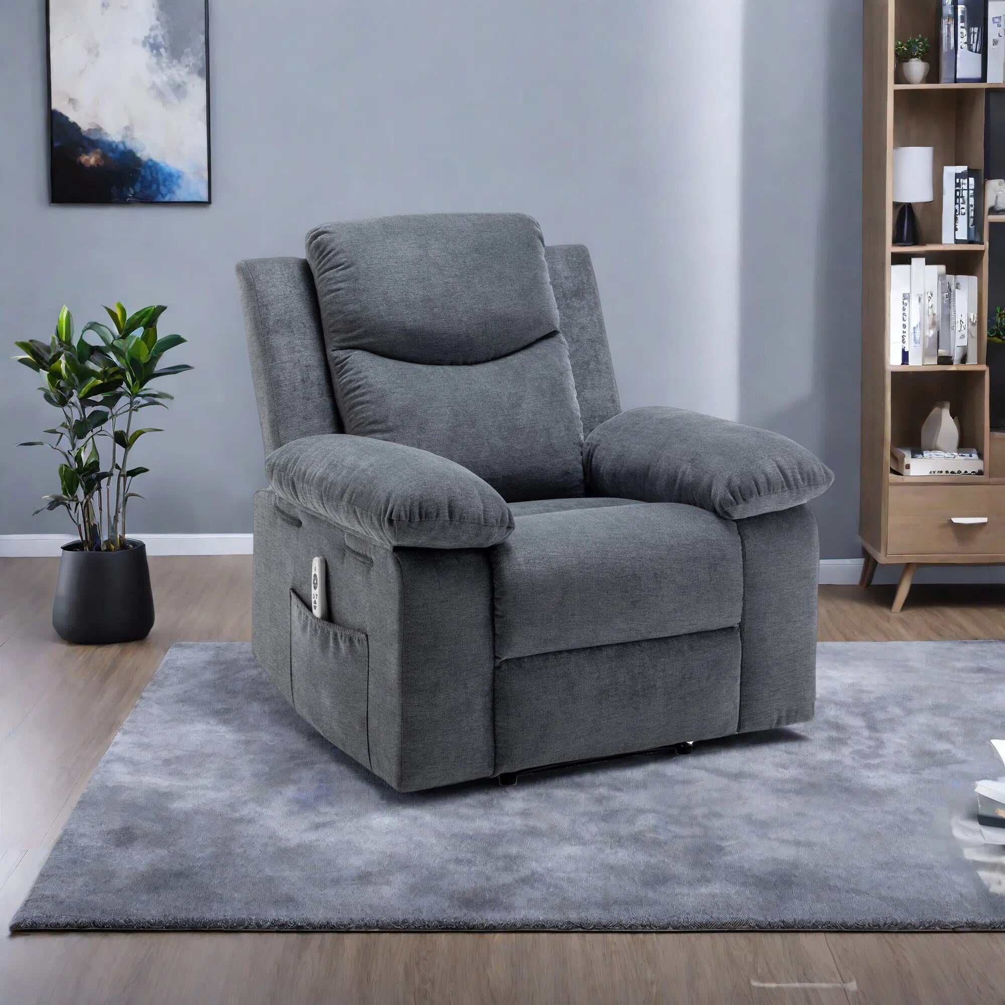 Fauteuil inclinable électrique en velours avec système de massage et de chauffage