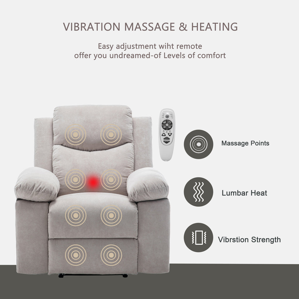 Fauteuil inclinable électrique en velours avec système de massage et de chauffage