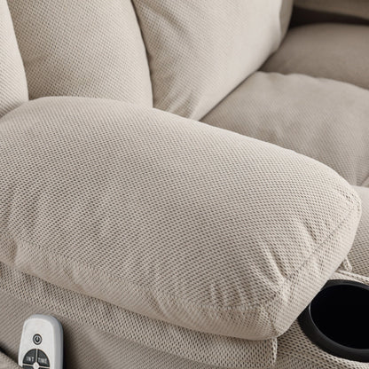 Fauteuil inclinable pivotant en velours avec massage et chauffage, rotation à 360°, port de chargement USB, deux porte-gobelets