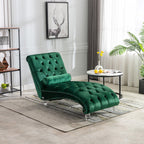 Chaise longue ergonomique en velours capitonné, inclinable en forme de S, avec coussin, garniture cloutée et pieds en acrylique pour une utilisation en intérieur