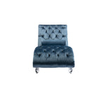 Chaise longue ergonomique en velours capitonné, inclinable en forme de S, avec coussin, garniture cloutée et pieds en acrylique pour une utilisation en intérieur