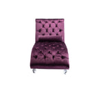 Chaise longue ergonomique en velours capitonné, inclinable en forme de S, avec coussin, garniture cloutée et pieds en acrylique pour une utilisation en intérieur
