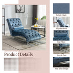 Chaise longue ergonomique en velours capitonné, inclinable en forme de S, avec coussin, garniture cloutée et pieds en acrylique pour une utilisation en intérieur