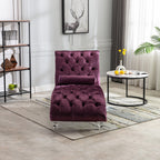 Chaise longue ergonomique en velours capitonné, inclinable en forme de S, avec coussin, garniture cloutée et pieds en acrylique pour une utilisation en intérieur