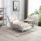 Chaise longue ergonomique en velours capitonné, inclinable en forme de S, avec coussin, garniture cloutée et pieds en acrylique pour une utilisation en intérieur