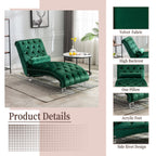 Chaise longue ergonomique en velours capitonné, inclinable en forme de S, avec coussin, garniture cloutée et pieds en acrylique pour une utilisation en intérieur