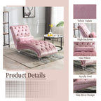Chaise longue ergonomique en velours capitonné, inclinable en forme de S, avec coussin, garniture cloutée et pieds en acrylique pour une utilisation en intérieur