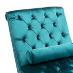Chaise longue ergonomique en velours capitonné, inclinable en forme de S, avec coussin, garniture cloutée et pieds en acrylique pour une utilisation en intérieur