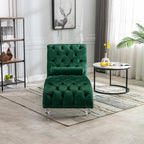 Chaise longue ergonomique en velours capitonné, inclinable en forme de S, avec coussin, garniture cloutée et pieds en acrylique pour une utilisation en intérieur