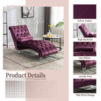 Chaise longue ergonomique en velours capitonné, inclinable en forme de S, avec coussin, garniture cloutée et pieds en acrylique pour une utilisation en intérieur