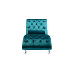 Chaise longue ergonomique en velours capitonné, inclinable en forme de S, avec coussin, garniture cloutée et pieds en acrylique pour une utilisation en intérieur