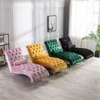 Chaise longue ergonomique en velours capitonné, inclinable en forme de S, avec coussin, garniture cloutée et pieds en acrylique pour une utilisation en intérieur