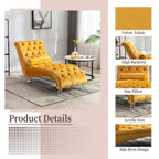 Chaise longue ergonomique en velours capitonné, inclinable en forme de S, avec coussin, garniture cloutée et pieds en acrylique pour une utilisation en intérieur