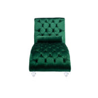 Chaise longue ergonomique en velours capitonné, inclinable en forme de S, avec coussin, garniture cloutée et pieds en acrylique pour une utilisation en intérieur