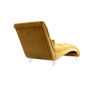 Chaise longue ergonomique en velours capitonné, inclinable en forme de S, avec coussin, garniture cloutée et pieds en acrylique pour une utilisation en intérieur