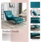 Chaise longue ergonomique en velours capitonné, inclinable en forme de S, avec coussin, garniture cloutée et pieds en acrylique pour une utilisation en intérieur
