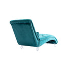 Chaise longue ergonomique en velours capitonné, inclinable en forme de S, avec coussin, garniture cloutée et pieds en acrylique pour une utilisation en intérieur