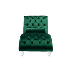 Chaise longue ergonomique en velours capitonné, inclinable en forme de S, avec coussin, garniture cloutée et pieds en acrylique pour une utilisation en intérieur
