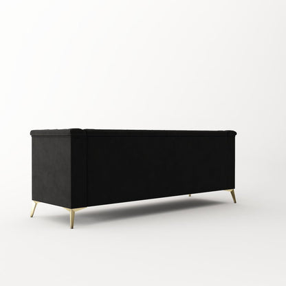 Canapé 3 places rembourré en velours, canapé de salon moderne avec capitonnage à boutons profonds et pieds en métal, accoudoirs carrés