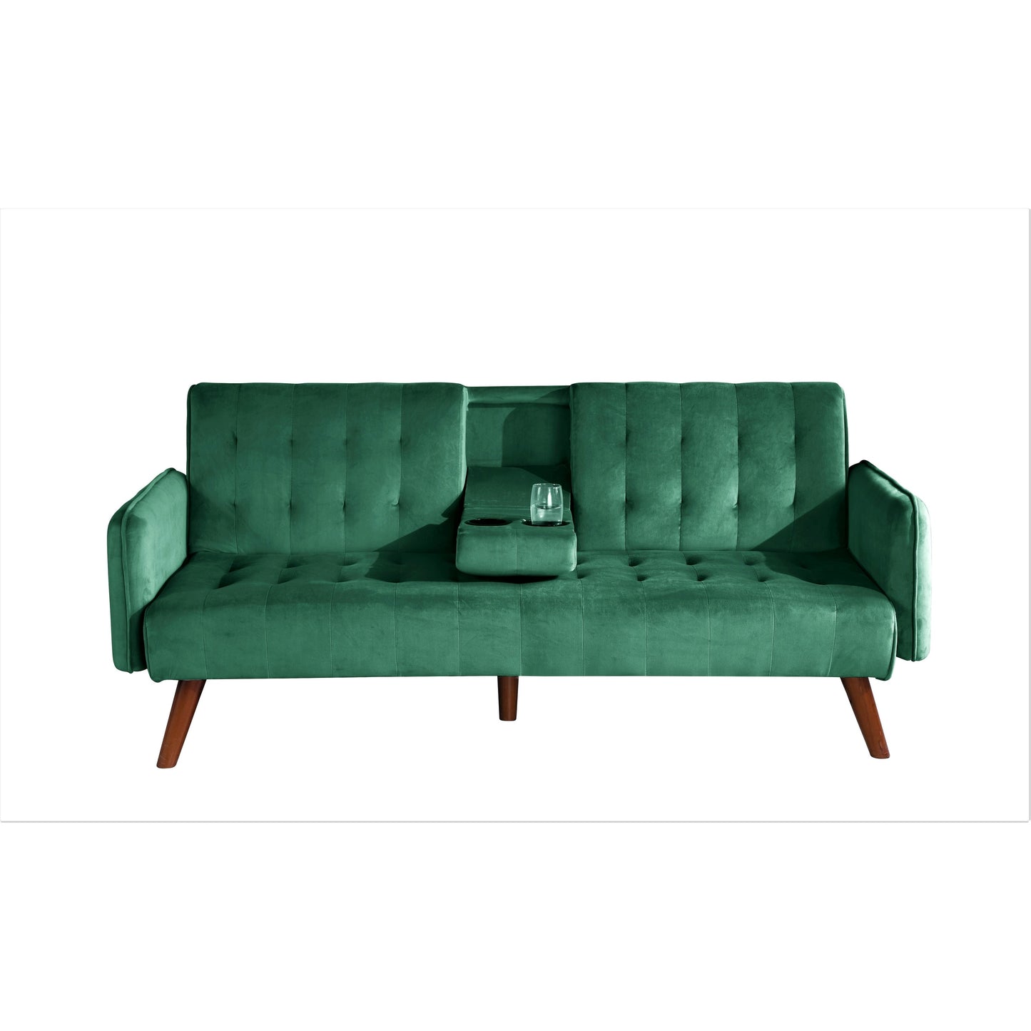 Canapé-lit futon convertible et pliable en velours avec 2 porte-gobelets pour un salon compact