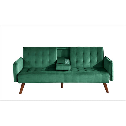 Canapé-lit futon convertible et pliable en velours avec 2 porte-gobelets pour un salon compact