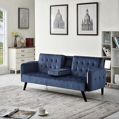 Canapé-lit futon convertible et pliable en velours avec 2 porte-gobelets pour un salon compact
