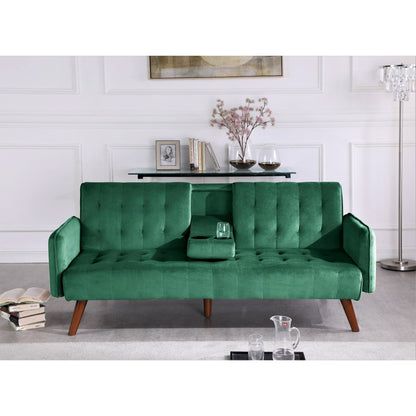 Canapé-lit futon convertible et pliable en velours avec 2 porte-gobelets pour un salon compact