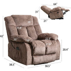Fauteuil inclinable électrique rembourré en velours pour personnes âgées avec télécommande et poches de rangement latérales