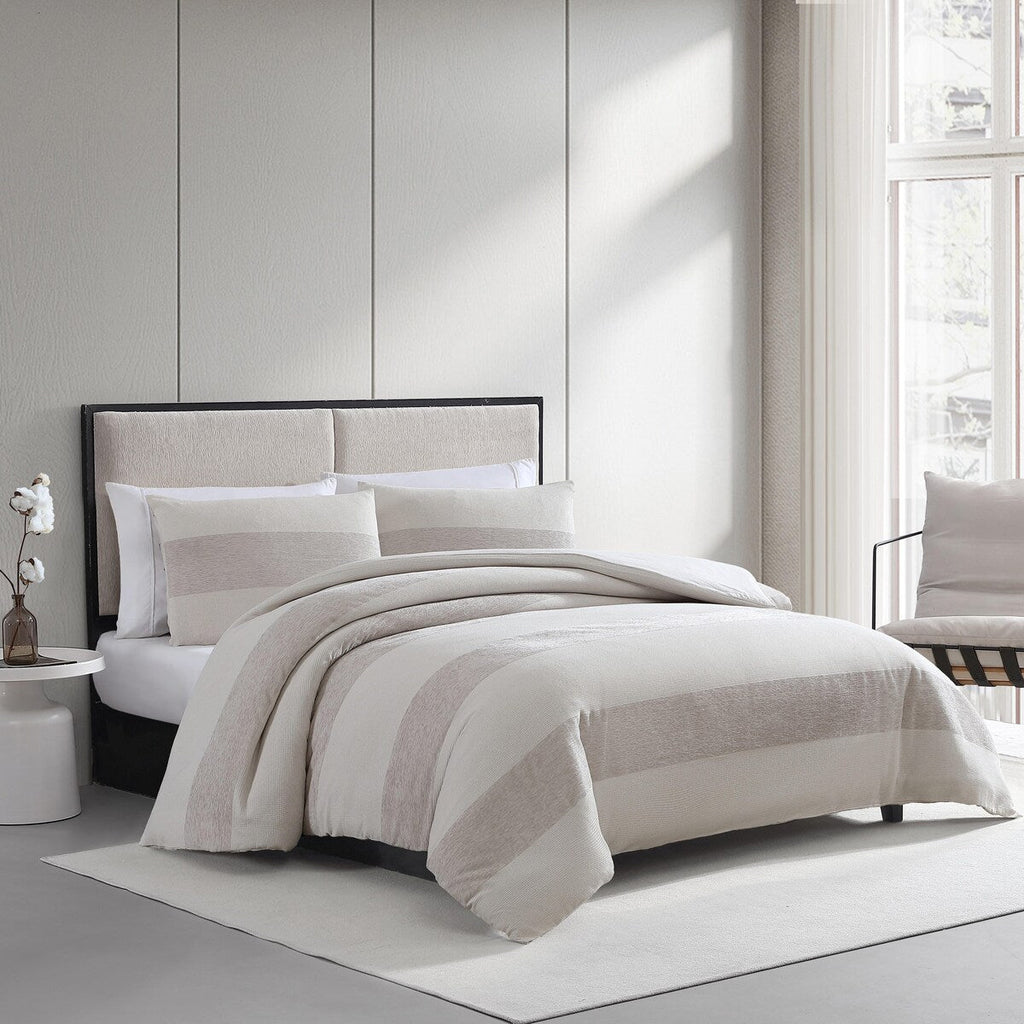 Parure de couette Vera Wang en chenille gaufrée beige à rayures