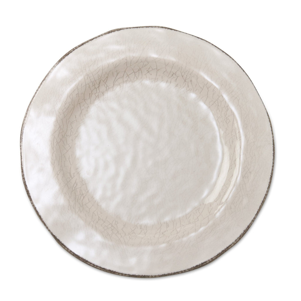 Ensemble de 4 assiettes de table en mélamine solide émaillée craquelée Veranda de 10,75 po, lavables au lave-vaisselle, pour l'intérieur et l'extérieur, couleur ivoire