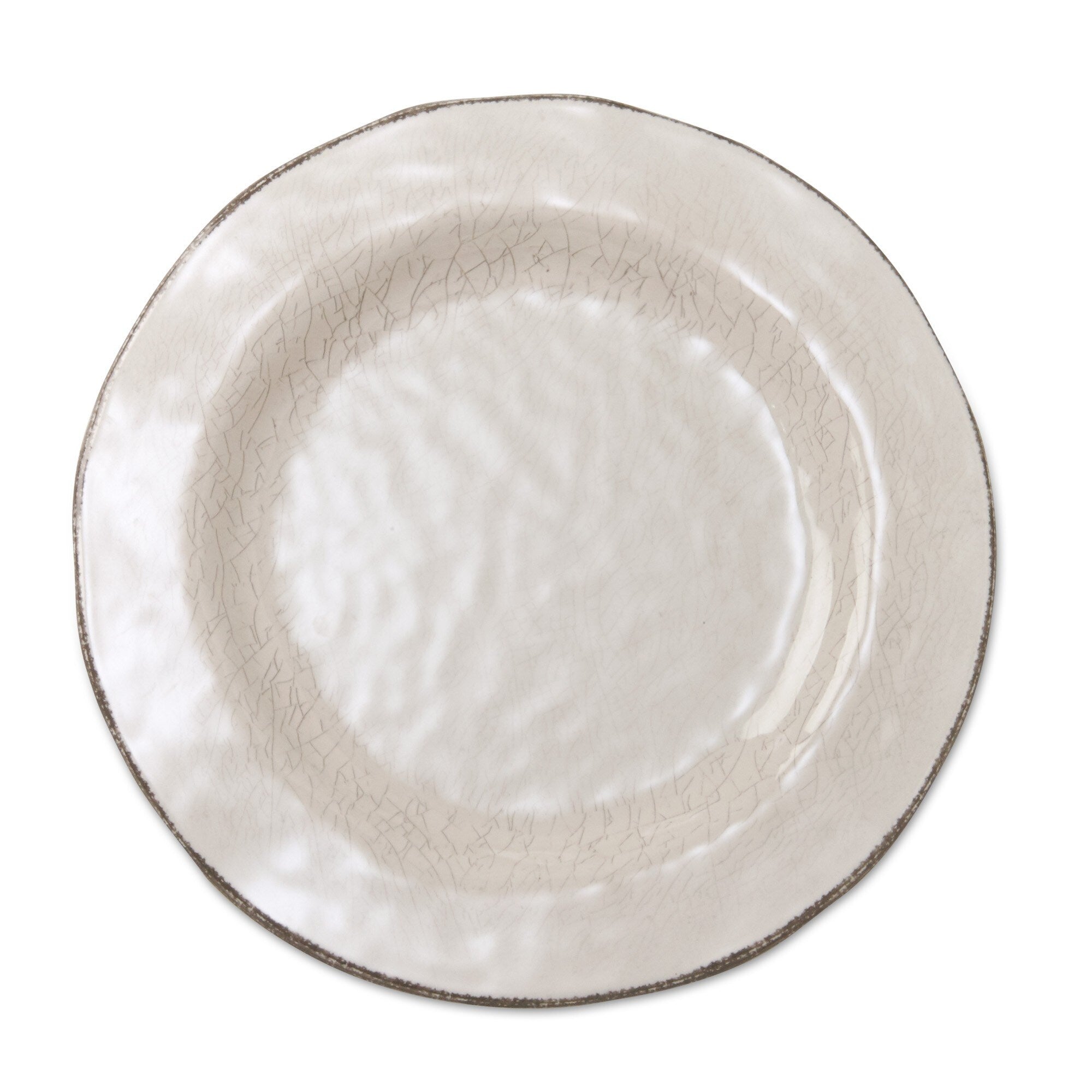 Ensemble de 4 assiettes de table en mélamine solide émaillée craquelée Veranda de 10,75 po, lavables au lave-vaisselle, pour l'intérieur et l'extérieur, couleur ivoire