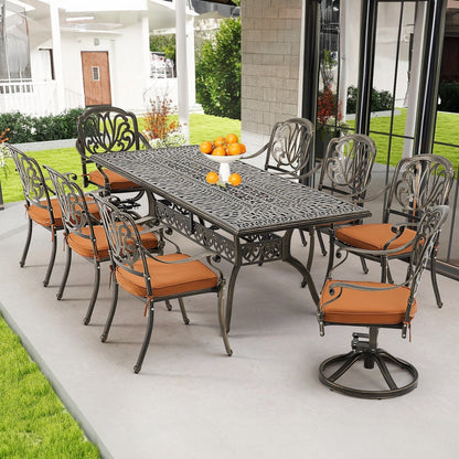 Ensembles de salle à manger d'extérieur polyvalents avec chaises pivotantes/pliantes, table à lattes en acier et table à manger en PEHD pour jardins et terrasses