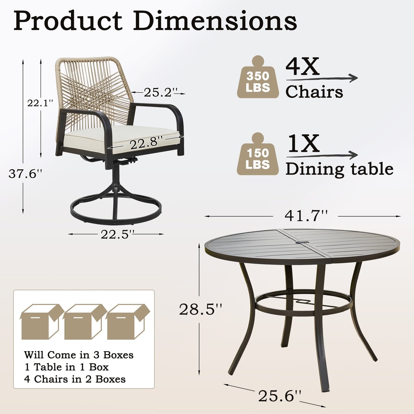 Ensembles de salle à manger d'extérieur polyvalents avec chaises pivotantes/pliantes, table à lattes en acier et table à manger en PEHD pour jardins et terrasses