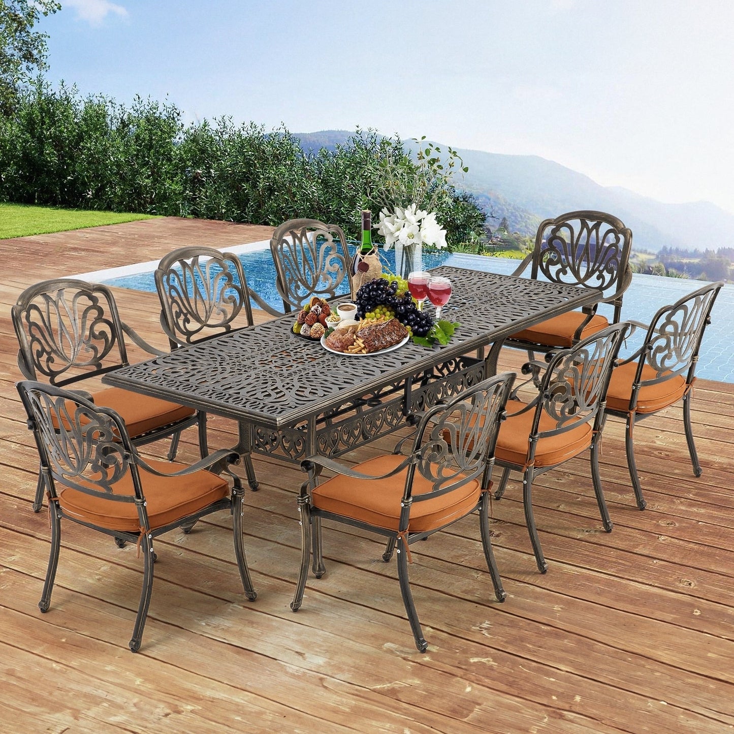 Ensembles de salle à manger d'extérieur polyvalents avec chaises pivotantes/pliantes, table à lattes en acier et table à manger en PEHD pour jardins et terrasses