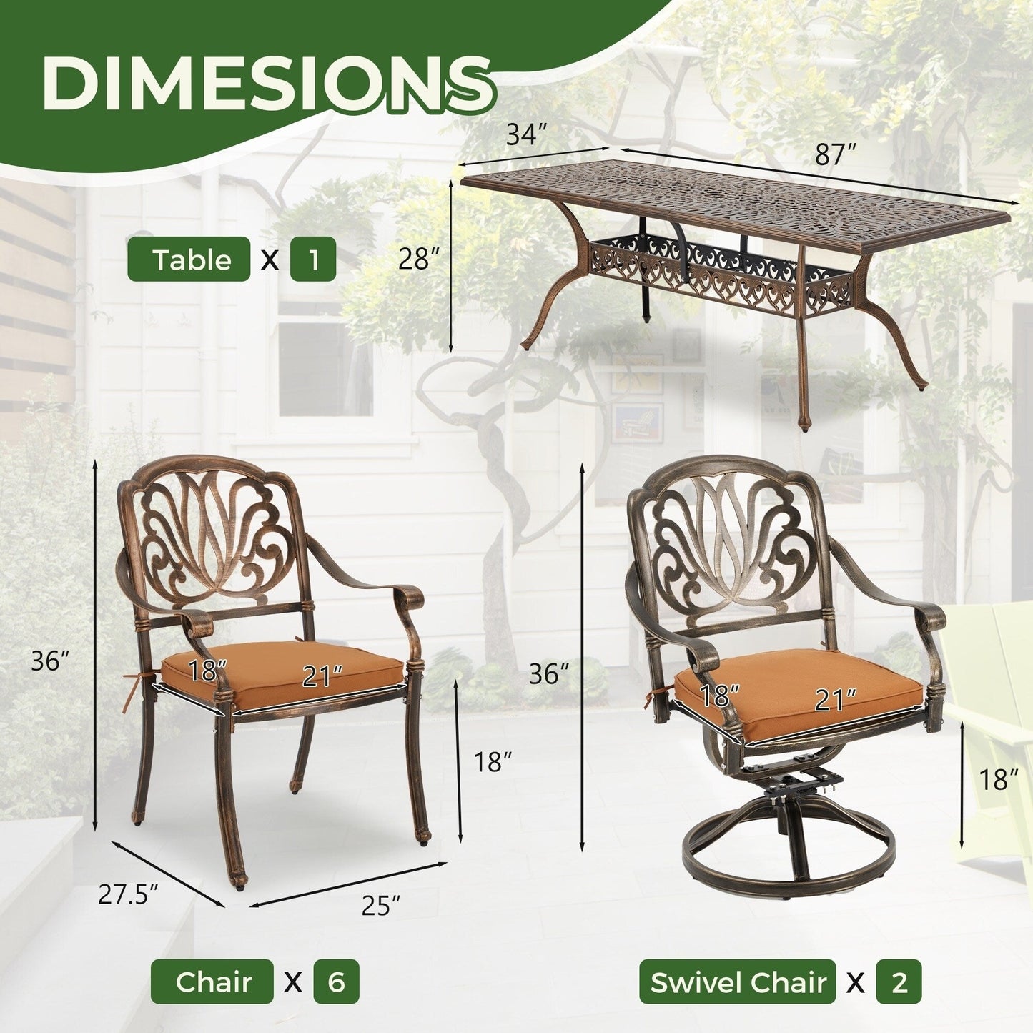 Ensembles de salle à manger d'extérieur polyvalents avec chaises pivotantes/pliantes, table à lattes en acier et table à manger en PEHD pour jardins et terrasses