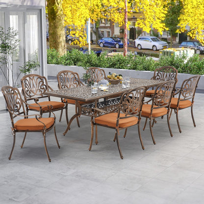 Ensembles de salle à manger d'extérieur polyvalents avec chaises pivotantes/pliantes, table à lattes en acier et table à manger en PEHD pour jardins et terrasses