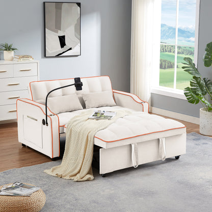Canapé-lit pliable polyvalent en velours avec dossier réglable, port USB et support de téléphone
