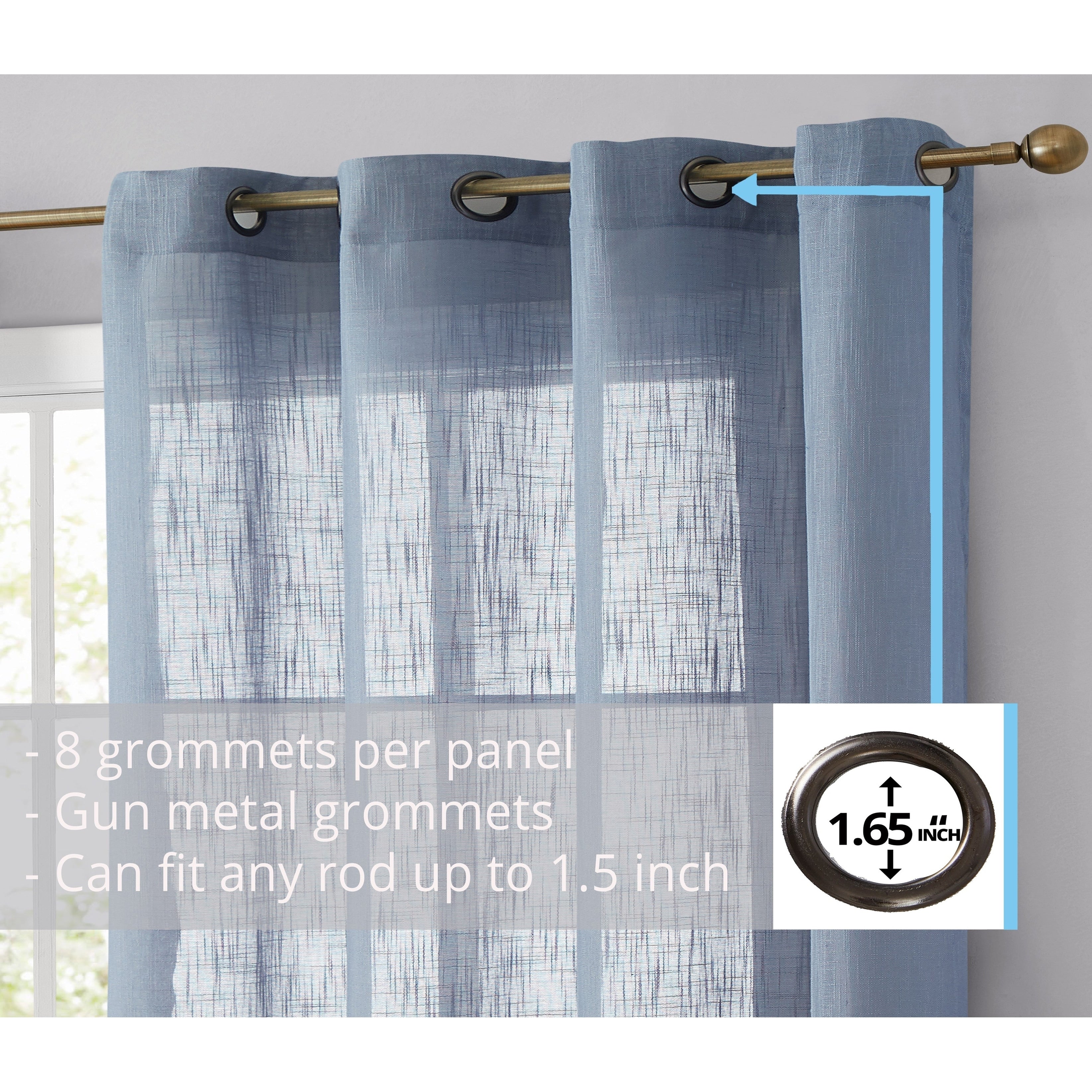 HLC.me Abbey Rideau semi-transparent texturé en imitation lin à œillets pour petites fenêtres, chambre et salle de bain