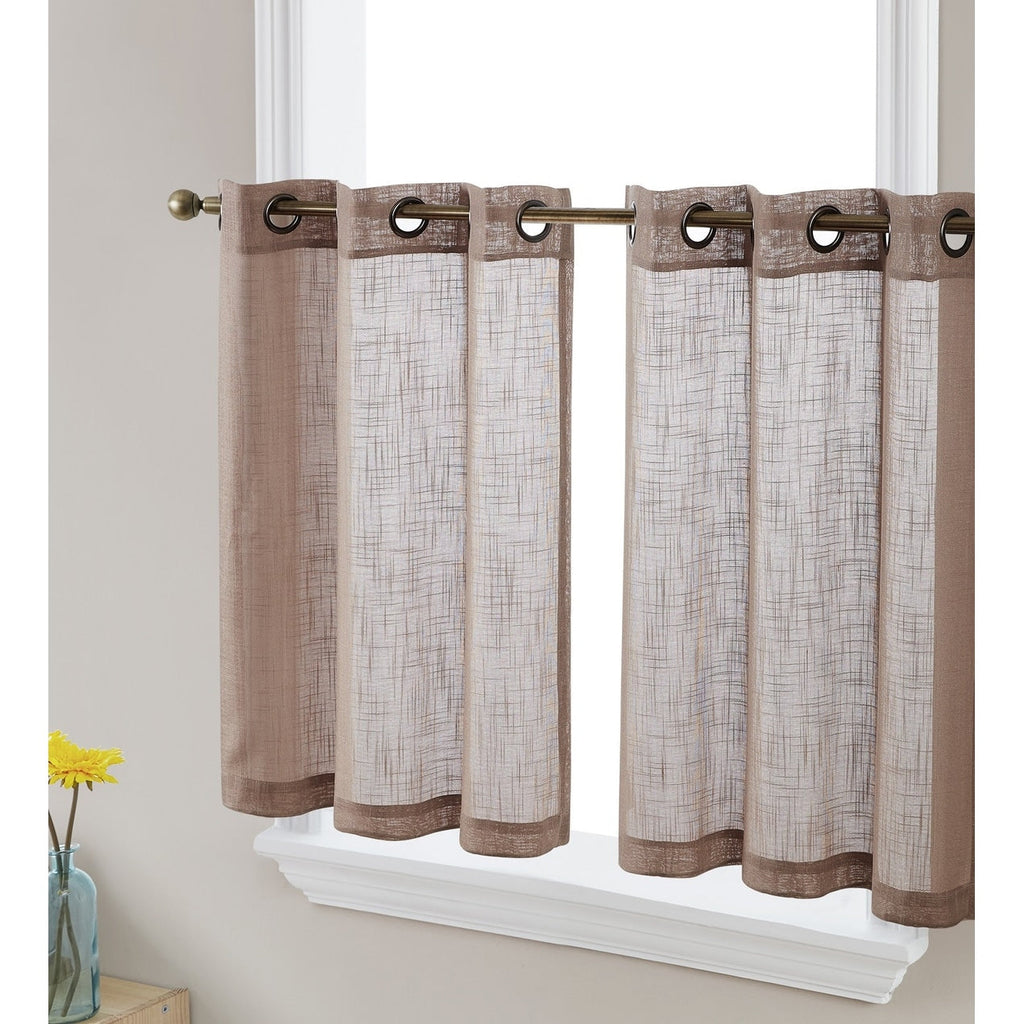 HLC.me Abbey Rideau semi-transparent texturé en imitation lin à œillets pour petites fenêtres, chambre et salle de bain