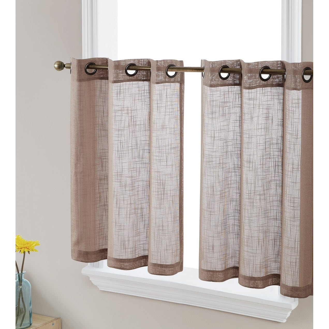 HLC.me Abbey Rideau semi-transparent texturé en imitation lin à œillets pour petites fenêtres, chambre et salle de bain